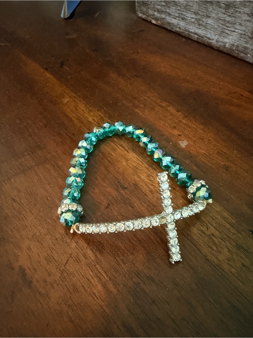 Crystal Cross Stretch Bracelet in Teal